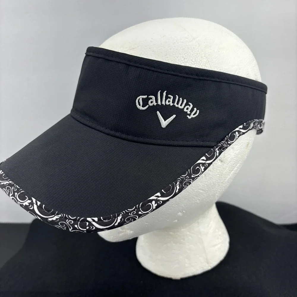 Callaway Ladies Golf Visor Black Adjustable Hook & Loop White Paisley Trim